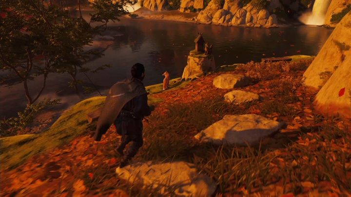 This fox hole is located near a chasm, next to trees with red leaves - Ghost of Tsushima: Inari Shrines, Toyotama Region secrets map, video guide - Toyotama Region - Ghost of Tsushima Guide, Walkthrough