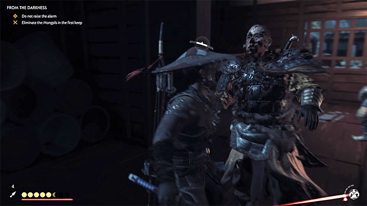 You have to eliminate Mongols located on three floors of the keep - Ghost of Tsushima: From the Darkness walkthrough, video guide - Act 2 - Ghost of Tsushima Guide, Walkthrough