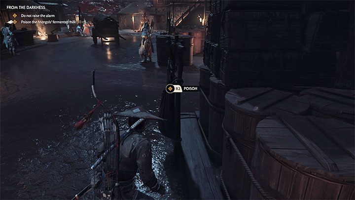 Start sneaking towards the left yellow point - Ghost of Tsushima: From the Darkness walkthrough, video guide - Act 2 - Ghost of Tsushima Guide, Walkthrough