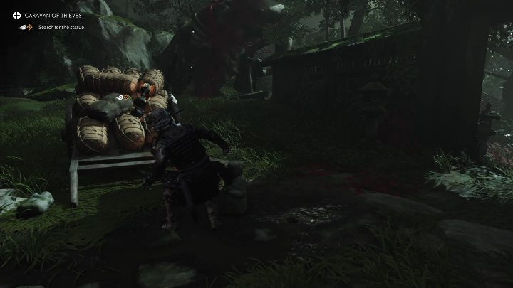 After killing the first wave of enemies, go to the cart and check out its contents - GoT Legends: Caravan of Thieves - Walkthrough - Ghost of Tsushima Guide, Walkthrough