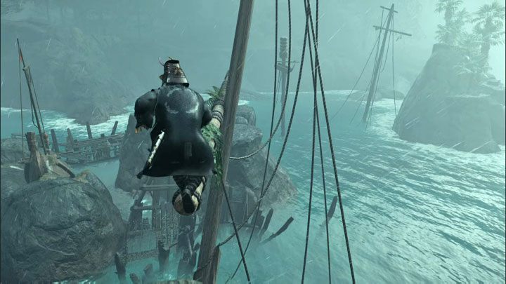 Next, jump on the larger rock shelf, and then climb to the nearest mast of one of the wrecks - Ghost of Tsushima Iki Island: The Legacy of Kazumasa Sakai - walkthrough - Mythic Tales - Ghost of Tsushima Guide, Walkthrough