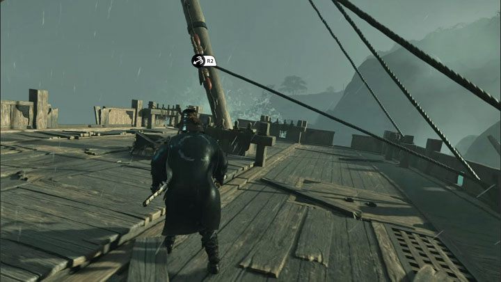 You have to knock down the mast on the larger ship - use the rope with a hook (hold R2 and L2) - Ghost of Tsushima Iki Island: The Legacy of Kazumasa Sakai - walkthrough - Mythic Tales - Ghost of Tsushima Guide, Walkthrough
