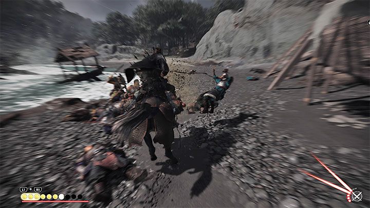 You will be able to test the horse armor immediately on a group of Mongols who appeared on the beach - Ghost of Tsushima Iki Island: The Legacy of Kazumasa Sakai - walkthrough - Mythic Tales - Ghost of Tsushima Guide, Walkthrough