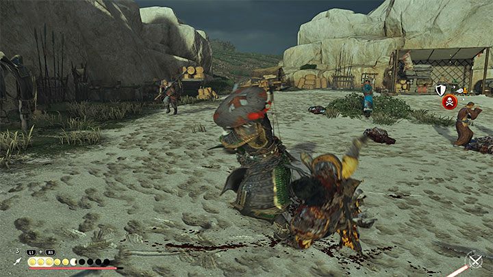 During melee encounters, avoid becoming surrounded by too many Mongols and react appropriately to their attacks, especially the blue and red ones - Ghost of Tsushima Iki Island: The Impact of Loss - walkthrough - Side Quests - Ghost of Tsushima Guide, Walkthrough