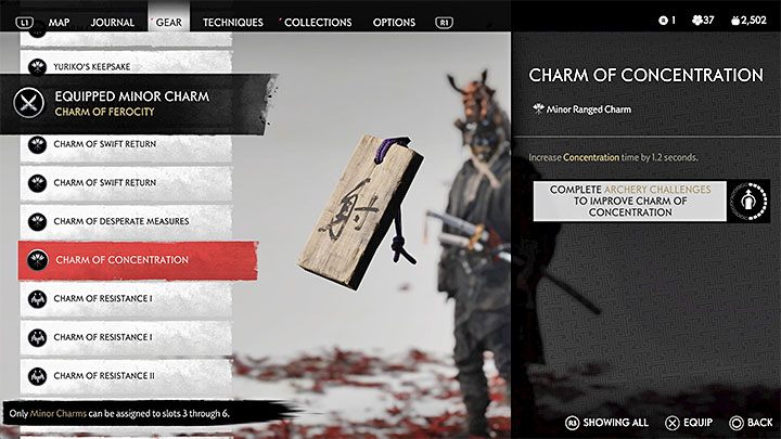 To improve your results in the archery challenges youll need the Charm of Concentration - Ghost of Tsushima Iki Island: Archery challenges - Secrets and Collectibles - Ghost of Tsushima Guide, Walkthrough