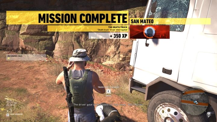 + 350 XP for a 60 second mission - The Death Truck | San Mateo Walkthrough - San Mateo - Tom Clancys Ghost Recon: Wildlands Game Guide