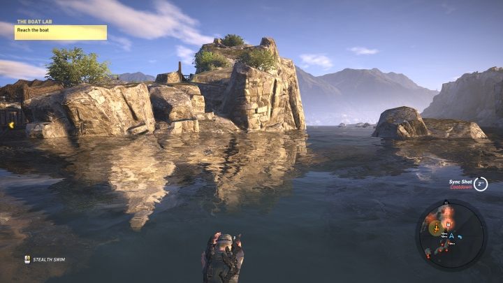 Use the rocks to scout the area - The boat Lab | Ocoro Walkthrough - Ocoro - Tom Clancys Ghost Recon: Wildlands Game Guide