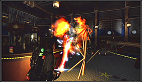 Proceed towards the bar and notice that a powerful golem has appeared nearby - Level 1: Sedgewick Hotel - part 2 - Walkthrough - Ghostbusters The Video Game - Game Guide and Walkthrough