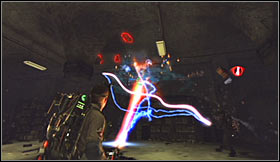 Proceed towards a much larger room and once you've arrived use your PKE meter to examine one of the bookstands - Level 3: Public Library - part 2 - Walkthrough - Ghostbusters The Video Game - Game Guide and Walkthrough