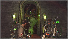 Once you've succeeded in getting rid of the miniboss approach a small levitating sphere and press the action key - Level 3: Public Library - part 2 - Walkthrough - Ghostbusters The Video Game - Game Guide and Walkthrough