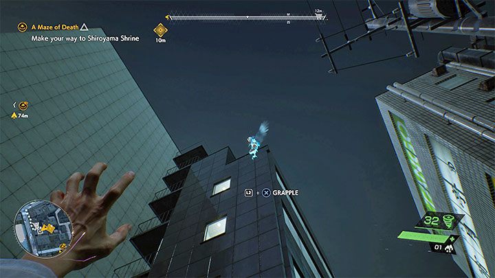 After reaching the indicated location, start looking for a flying tengu - this creature can stay in one place or fly over the area - Ghostwire Tokyo: Rooftops - how to get there? - FAQ - Ghostwire Tokyo Guide
