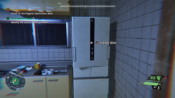 The specter's second hiding spot is in the fridge from the screenshot, which is located in the kitchen - Ghostwire Tokyo: The Hoarders House - walkthrough - Quests available from chapter 2 - Ghostwire Tokyo Guide