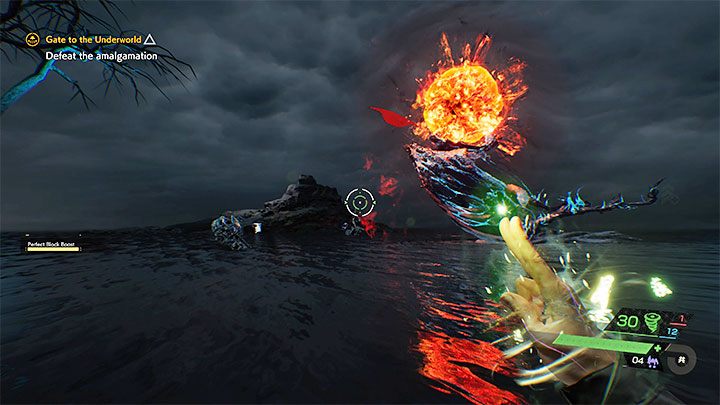 The creature can fire projectiles at you, forcing you to choose between regular blocking or perfect blocking - perfect blocks are more difficult but allow you to avoid all damage - Ghostwire Tokyo: Gate to the Underworld - walkthrough - Chapter 6: Binding - Ghostwire Tokyo Guide