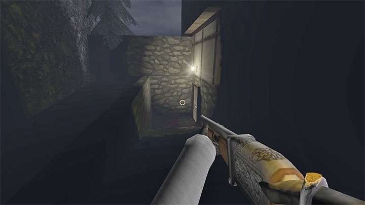 The cellar entrance is to the left of the guards, as pictured above - Gloomwood: Coast Cliffside (cliff, lighthouse) - walkthrough - Walkthrough - Gloomwood Guide, Walkthrough