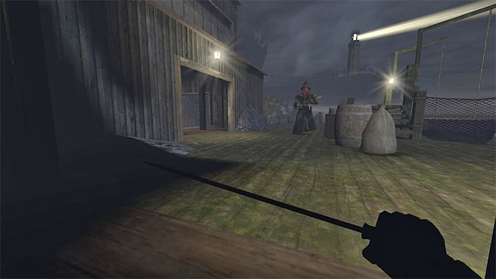 Option 3 - climbing up Stairwell A: Before reaching the stairwell you must walk out of the building and look for the enemy holding a key (pictured above) - Gloomwood: Accounting Office Safe in Croups Fishery - combination, contents - Safes - Gloomwood Guide, Walkthrough