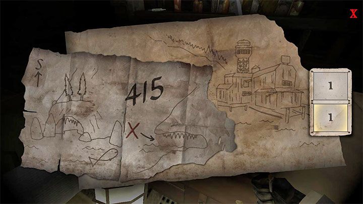 Examine the plans on the table - they'll tell you the combination, 415 - Gloomwood: Croups Fishery Cave Safe - combination, contents - Safes - Gloomwood Guide, Walkthrough