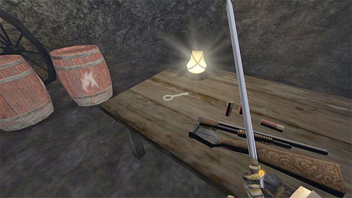 The key is on the table to the left, found in the same place as the shotgun - Gloomwood: Keys in Coast Cliffside - list of all - Keys - Gloomwood Guide, Walkthrough