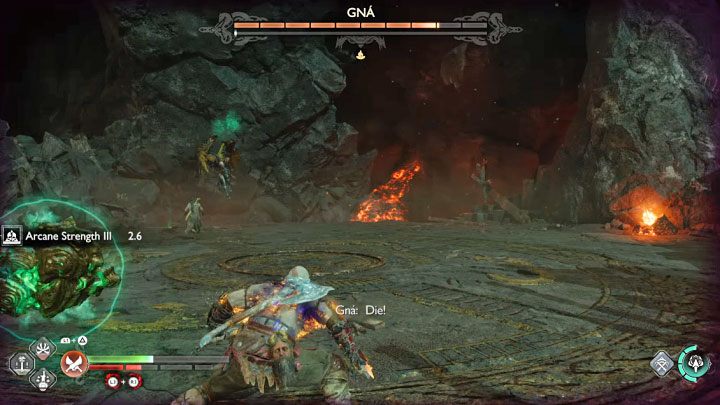 Shooting a single large projectile - This is a red attack, but it is signaled in advance and the projectile itself does not fly very fast, so dodging should not be difficult - God of War Ragnarok: How to defeat the boss Valkyrie Queen Gna? - God of War Ragnarok: Bosses - God of War Ragnarok Guide