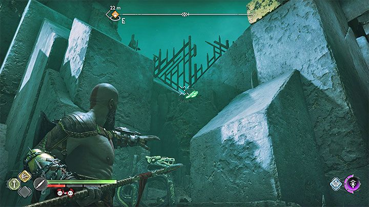 This Odin's Raven is perched on a rock in the ruins next to the Mystic Gateway - God of War Ragnarok: Helgrind, Helheim - secrets, collectibles - God of War Ragnarok: Helheim - God of War Ragnarok Guide