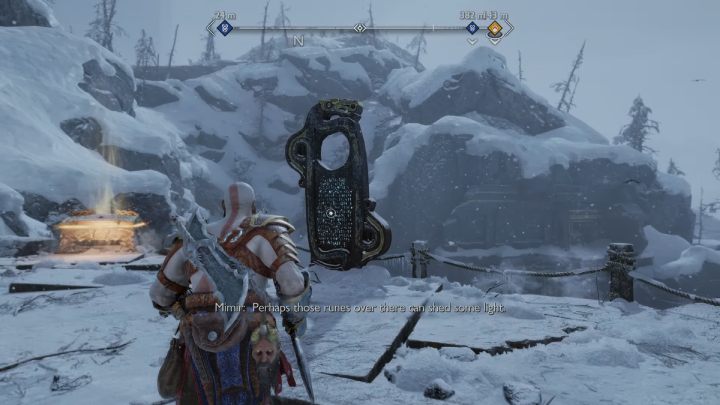 Grab the chain and lower the handle to the very bottom - God of War Ragnarok: The Derelict Outpost, Midgard - secrets, collectibles - God of War Ragnarok: Midgard - God of War Ragnarok Guide