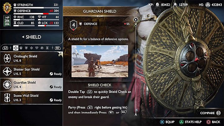 Unique trait - Shield Check: You can break the enemy's guard (2x L1), as well as parry attacks and counter (L1 at the last possible moment before you're hit, then R1 or R2) - God of War Ragnarok: All Kratos shields - God of War Ragnarok: Character development guide - God of War Ragnarok Guide