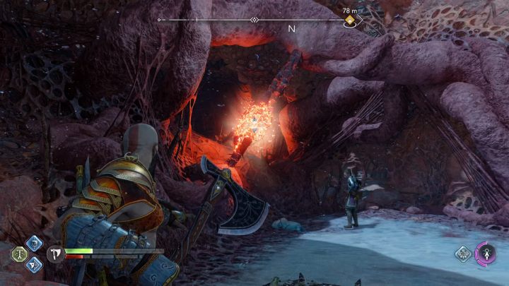 The upper part of the Canyons will be blocked, you must remove all the red connections in one go by throwing the axe at the right angle - God of War Ragnarok: Secret of the Sands - walkthrough - God of War Ragnarok: Favors - Alfheim - God of War Ragnarok Guide