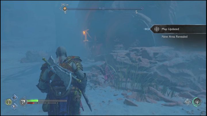 The entrance to the cave leads to the Below, a region located below the Barrens - God of War Ragnarok: Secret of the Sands - walkthrough - God of War Ragnarok: Favors - Alfheim - God of War Ragnarok Guide