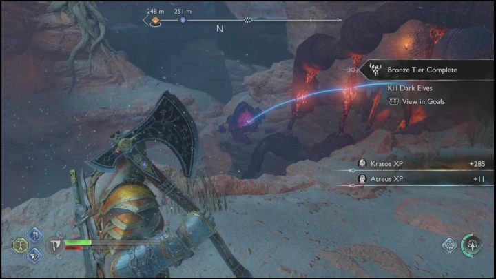 Aim the axe at the crystal to pierce all 3 red connections at the same time - God of War Ragnarok: Secret of the Sands - walkthrough - God of War Ragnarok: Favors - Alfheim - God of War Ragnarok Guide