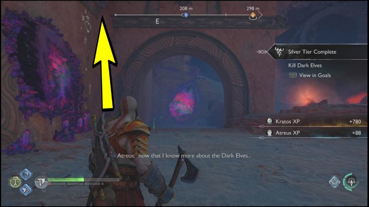 After the fight is over, climb the wall to the top - God of War Ragnarok: Secret of the Sands - walkthrough - God of War Ragnarok: Favors - Alfheim - God of War Ragnarok Guide