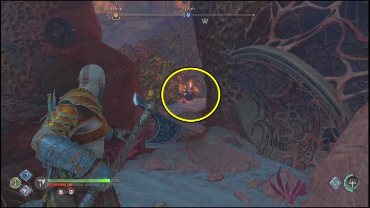 Throw the axe at the crystal behind one of the red connections - God of War Ragnarok: Secret of the Sands - walkthrough - God of War Ragnarok: Favors - Alfheim - God of War Ragnarok Guide