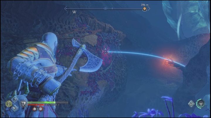 Finally, jump to the previous rock and aim the axe at the crystal on the wall - God of War Ragnarok: Secret of the Sands - walkthrough - God of War Ragnarok: Favors - Alfheim - God of War Ragnarok Guide