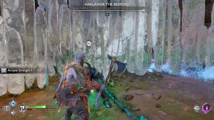 Once the boss' health bar is depleted, you can perform an execution (R3) - God of War Ragnarok: How to defeat the berserker Haklangr the Bearded? - God of War Ragnarok: Berserkers - God of War Ragnarok Guide