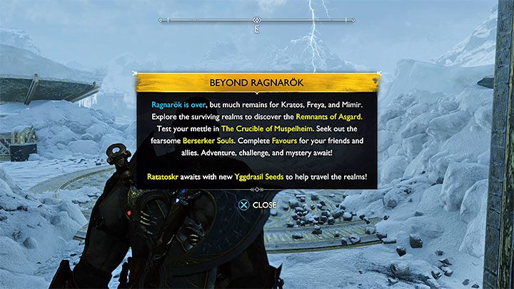 The described quest will appear in your journal after completing the final main quest - The Realms at War - God of War Ragnarok: Beyond Ragnarok - walkthrough, endgame - God of War Ragnarok: Walkthrough - God of War Ragnarok Guide