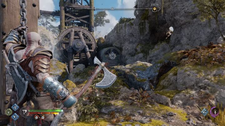 Jump to the small island and use the spear to destroy the weak point on the rock - God of War Ragnarok: Alberich Island, Svartalfheim - secrets, collectibles - God of War Ragnarok: Svartalfheim - God of War Ragnarok Guide