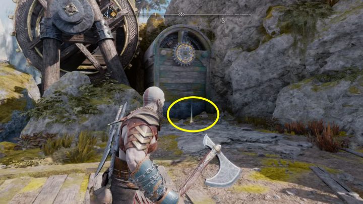 The collectible lies near the water wheel - God of War Ragnarok: Alberich Island, Svartalfheim - secrets, collectibles - God of War Ragnarok: Svartalfheim - God of War Ragnarok Guide