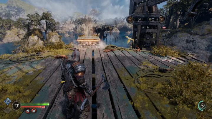 The chest stands on top of a wooden structure - God of War Ragnarok: Modvitnirs Rig, Svartalfheim - secrets, collectibles - God of War Ragnarok: Svartalfheim - God of War Ragnarok Guide