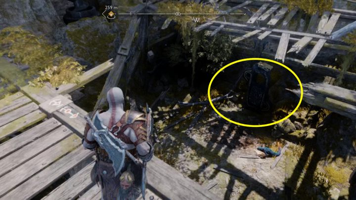 The runes are under a wooden platform - God of War Ragnarok: Modvitnirs Rig, Svartalfheim - secrets, collectibles - God of War Ragnarok: Svartalfheim - God of War Ragnarok Guide