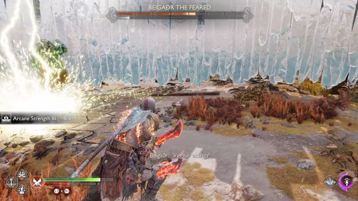 Another red attack is shooting a lightning bolt - God of War Ragnarok: How to defeat the Beigadr the Feared berserker boss? - God of War Ragnarok: Berserkers - God of War Ragnarok Guide