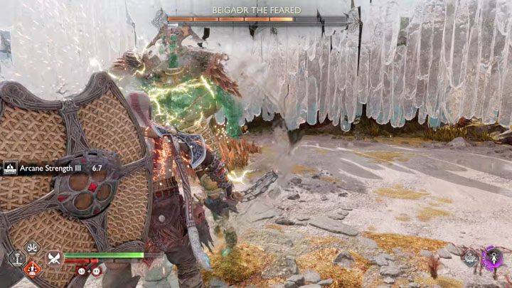 The boss can teleport and attack Kratos in melee - God of War Ragnarok: How to defeat the Beigadr the Feared berserker boss? - God of War Ragnarok: Berserkers - God of War Ragnarok Guide