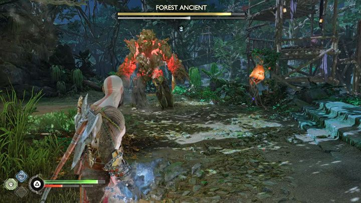 You have to pick them up and throw at the boss - God of War Ragnarok: How to defeat Forest Ancient? - God of War Ragnarok: Bosses - God of War Ragnarok Guide