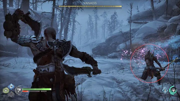 Valkyrie's yellow attack is with her sword, but only when you are close to her - God of War Ragnarok: How to defeat Valkyrie Vanadis? - God of War Ragnarok: Bosses - God of War Ragnarok Guide