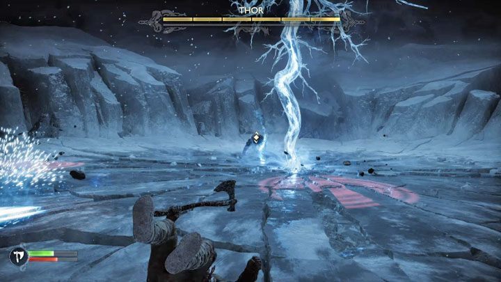 In the third and final phase of the fight, Thor's only new attack will be bringing lightning to specific parts of the arena - God of War Ragnarok: Surviving Fimbulwinter - walkthrough - God of War Ragnarok: Walkthrough - God of War Ragnarok Guide