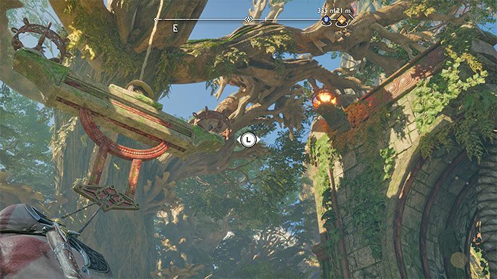 Use the Blades of Chaos to grab the platform and swing it to the right - God of War Ragnarok: Cure for the Dead - walkthrough - God of War Ragnarok: Favors - Vanaheim - God of War Ragnarok Guide