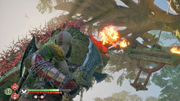 Again, use the Blades to grab the platform and swing it to the left - God of War Ragnarok: Cure for the Dead - walkthrough - God of War Ragnarok: Favors - Vanaheim - God of War Ragnarok Guide