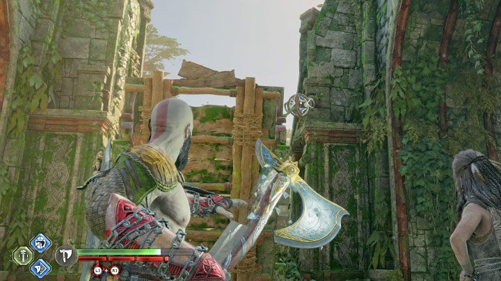You can now lower the second drawbridge - the left shield was already accessible, and you have the right one unlocked thanks to getting rid of the vines - God of War Ragnarok: Cure for the Dead - walkthrough - God of War Ragnarok: Favors - Vanaheim - God of War Ragnarok Guide