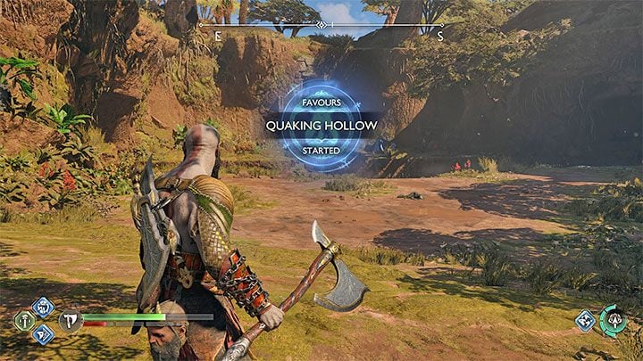 You will automatically unlock the favor shortly after reaching the Sinkholes - this is one of the Crater's regions in the northern part of Vanaheim - God of War Ragnarok: Quaking Hollow - walkthrough - God of War Ragnarok: Favors - Vanaheim - God of War Ragnarok Guide