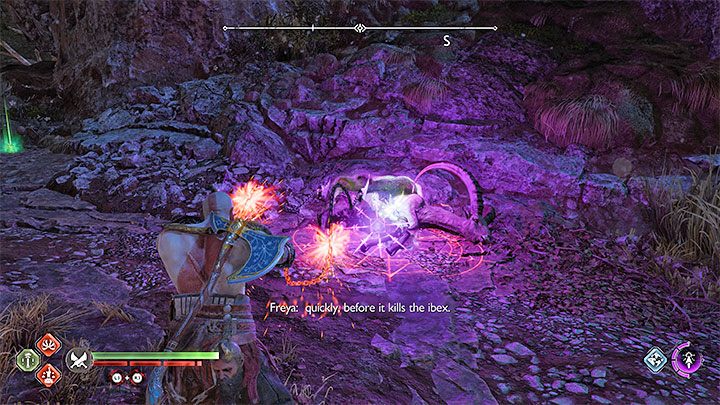 At each violet animal, you must attack using the Blades of Chaos (R2) - God of War Ragnarok: Nocturnal Predator - walkthrough - God of War Ragnarok: Favors - Vanaheim - God of War Ragnarok Guide