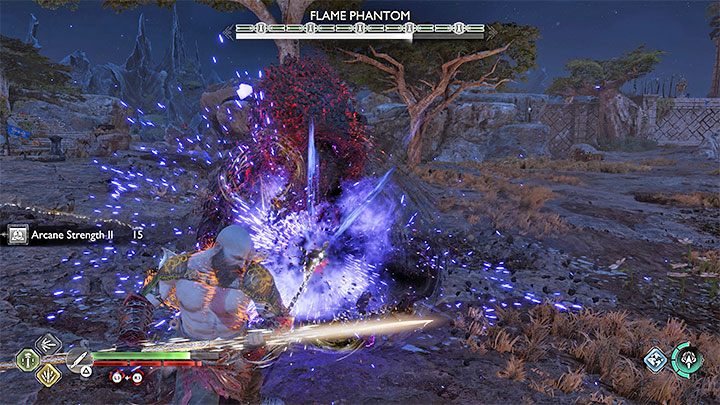 Activating it will make a boss - Flame Phantom - appear - God of War Ragnarok: Nocturnal Predator - walkthrough - God of War Ragnarok: Favors - Vanaheim - God of War Ragnarok Guide