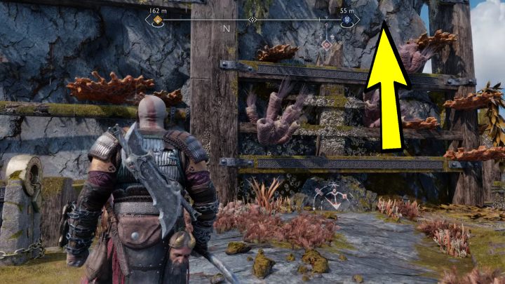 Next to the crane with a handle, leading to the second fin, you will find a wall you can climb - God of War Ragnarok: Lyngbakr Island, Svartalfheim - secrets, collectibles - God of War Ragnarok: Svartalfheim - God of War Ragnarok Guide