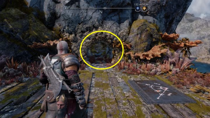 When you destroy the nest of Wretches, pick up the bomb and throw it at the debris covering the crane's handle in the southern part of the island - God of War Ragnarok: Lyngbakr Island, Svartalfheim - secrets, collectibles - God of War Ragnarok: Svartalfheim - God of War Ragnarok Guide